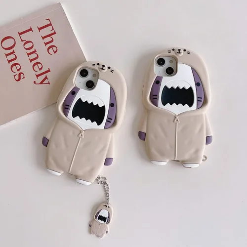 Miniatura 7 de Funda para iPhone 13 Pro Max, Lindas Fundas 3D Kawaii de Dibujos Animados de Suéter Tiburón con Llavero, Funda de Silicona Gel Suave con Protección