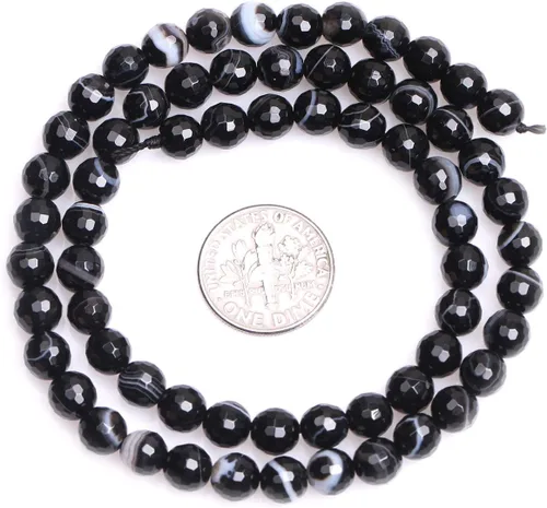 Miniatura 4 de GEM-Inside - Cuentas sueltas de ónix negro con bandas naturales de 0.236 in, cristal facetado redondo, energía para fabricación de joyas, 15