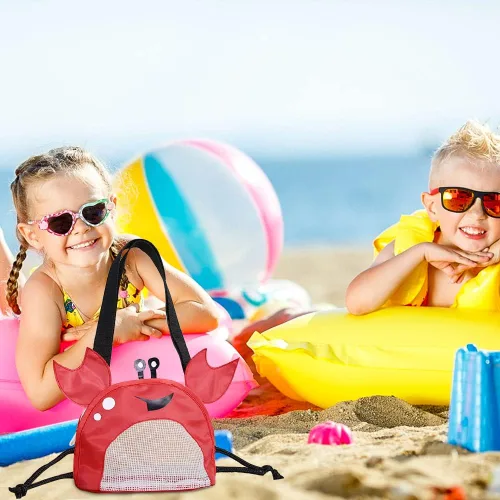 Miniatura 4 de Bolsa de malla de cangrejo para playa, bolsas de recolección de conchas de playa, juguetes de conchas de playa, correa ajustable para el hombro