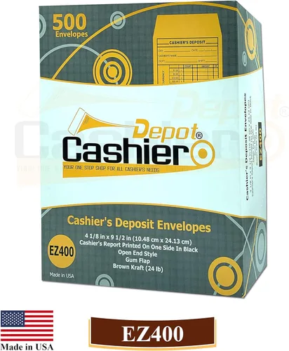 Miniatura 3 de 500 Cashier Depot EZ400 - Sobres para informe de depósitos de cajero, 4 1/8 x 9 1/2 pulgadas, resistente 24 libras, papel kraft marrón, sobres