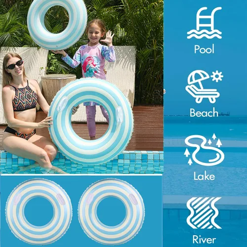 Miniatura 4 de Flotador de piscina grande a rayas, flotadores inflables de piscina para adultos, paquete de 2 flotadores de piscina, tubos de piscina, anillos