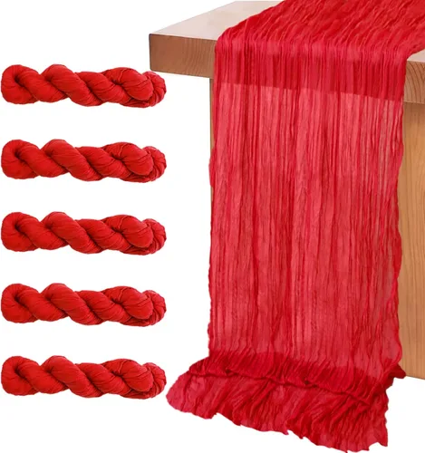 Miniatura 13 de MODFUNS Camino de mesa de gasa de color rosa intenso, camino de mesa de lino y algodón de 10 pies, color fucsia, para mesas de comedor, ropa