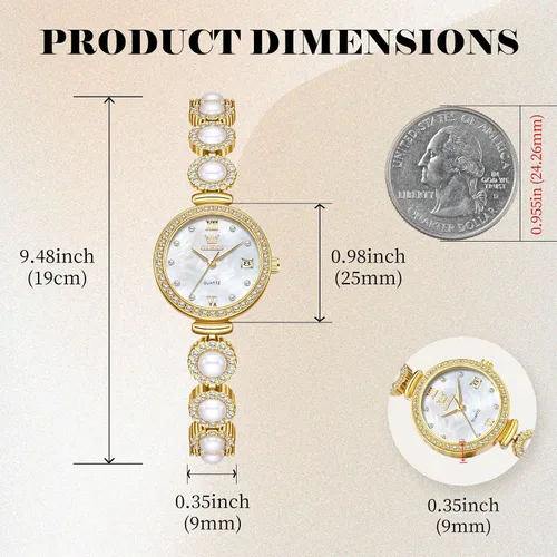 Miniatura 5 de OLEVS Reloj de pulsera analógico de lujo con cara pequeña para mujer, delicado e impermeable con perlas y diamantes, reloj para mujer con fecha