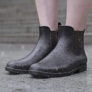 Miniatura 2 de DKSUKO Botas de lluvia cortas para mujer, botas de jardín impermeables de goma, botas elásticas sin cordones, botas Chelsea a la moda, zapatos