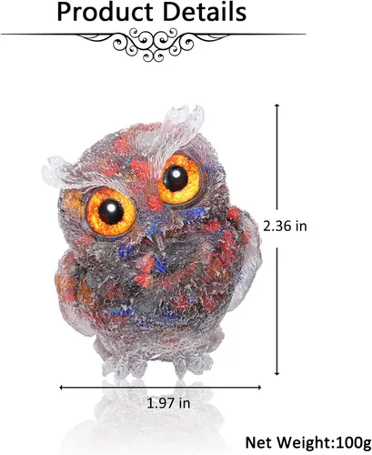 Miniatura 6 de Jovivi Estatua de búho de cristal de 2.5 pulgadas, 7 chakras, tallada a mano, resina reiki, cristal curativo de bolsillo, figuras de búho