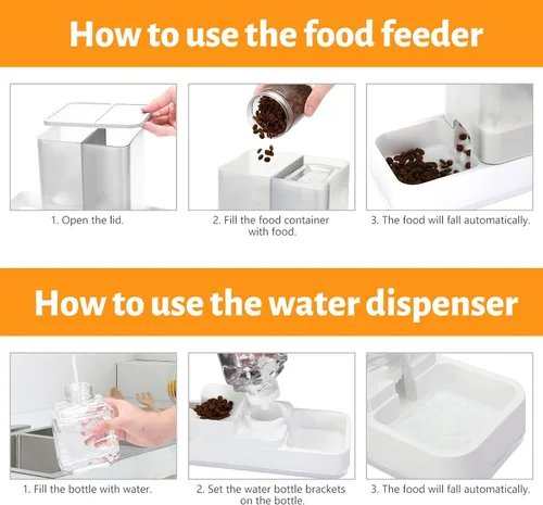 Miniatura 5 de Yummy Sam Alimentador automático para mascotas pequeñas y dispensador de agua, 2 en 1 por gravedad para gatos, juego de comedero y bebedero Blanco