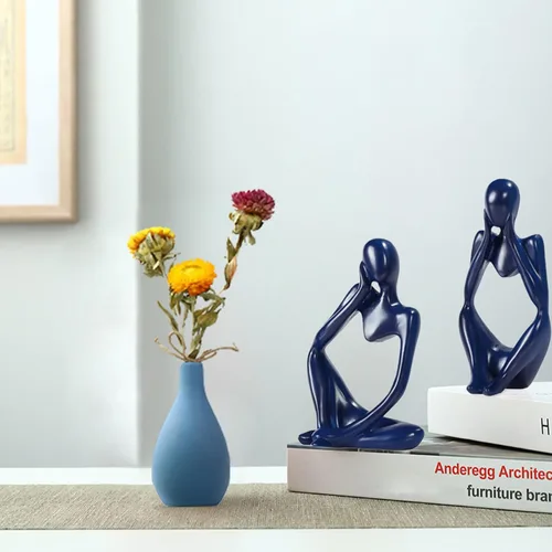 Miniatura 3 de Decoración de baño azul de 3 piezas pequeñas decoraciones para estantes, estatuas de pensador de resina, esculturas, decoración del hogar