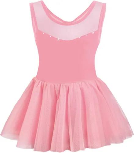 Miniatura 2 de Phineein Leotardos de ballet de manga corta para niñas, leotardos de baile con espalda hueca con falda