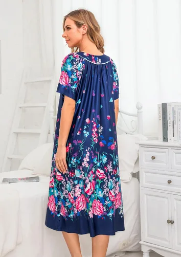 Miniatura 5 de YOZLY Vestido de casa para mujer, de manga corta, abrigo de casa con bolsillos