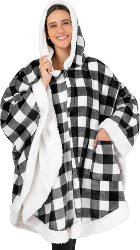 Miniatura 10 de PAVILIA Hooded Blanket Poncho for Women, Sherpa Shawl Wrap with Hood, Cozy Warm Wearable Throw with Pockets, Gift for Mom Azul marino