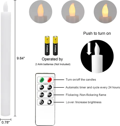 Miniatura 6 de Velas cónicas parpadeantes sin llama rosadas que funcionan con pilas con control remoto de 10 teclas y temporizador, paquete de 6 velas LED de cera