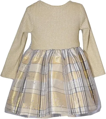 Miniatura 2 de Bonnie Jean Vestido de Navidad navideño - Vestido de punto dorado a cuadros