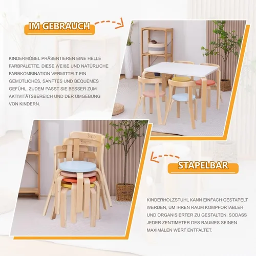 Miniatura 8 de Swegrow Silla de Madera para Niños, Silla para Niños Pequeños para Mesa, Sillas Apilables para Niños, Muebles de Madera para Niños para Familia/Sala