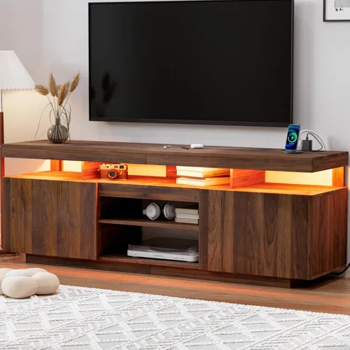 Miniatura 12 de HOMMPA Soporte de TV LED moderno para TV de 65/60/55 pulgadas con tomas de corriente - Centro de entretenimiento con almacenamiento para consola