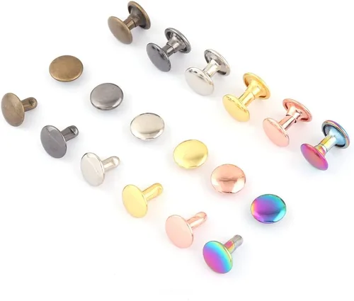 Miniatura 3 de Remaches tubulares de doble tapa arcoíris – Remache rápido redondo de botón de metal arcoíris de 0.354 in, remaches para bolsos, bolsos, zapatos