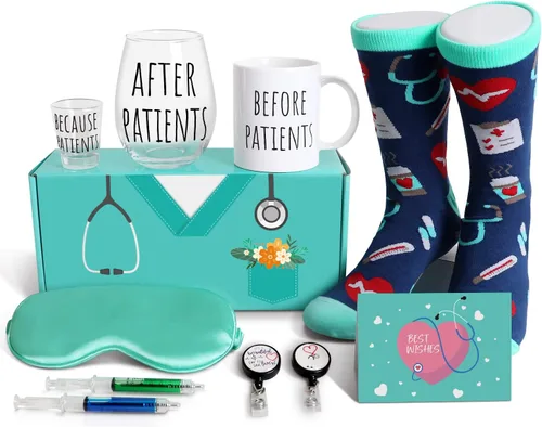 Frerdui Set de Regalos Before Patients After Patients - Juego de Taza de Café de 11oz y Copa de Vino de 19oz Idea de Regalo para Dentistas, Médicos,