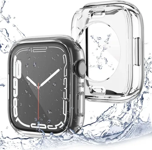 Miniatura 10 de [Paquete de 2] Funda impermeable 2 en 1 compatible con Apple Watch Series 9, 8, 7, 1.772 pulgadas, protector de pantalla de vidrio templado