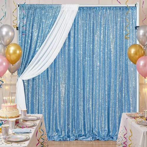 Miniatura 49 de Cortinas con lentejuelas doradas, 2 unidades de 2 x 8 pies, con brillantina, telón de fondo para bodas Rojo