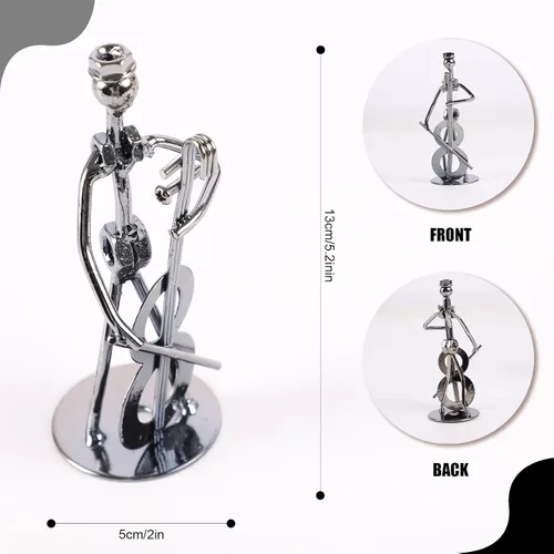 Miniatura 3 de Pequeña escultura de hierro, músico de metal, decoración de figuras de arte, regalo de estatua de hombre musical, exhibición para escritorio