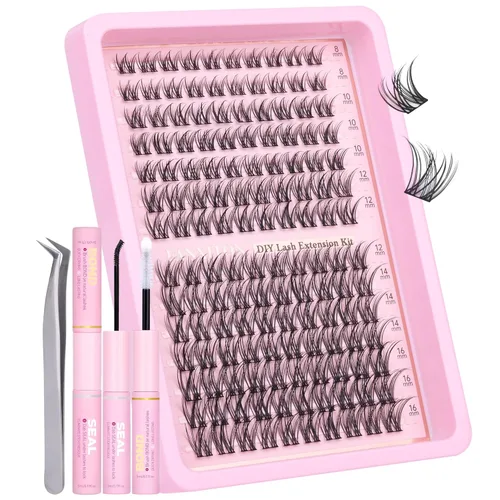 Miniatura 12 de Kit de pestañas en racimo, 280 racimos con cepillo, extensiones rizadas en D, con volumen, 23/64 a 40/64 pulgadas, 40D+50D, pestañas individuales