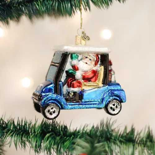 Miniatura 2 de Old World Christmas - Adorno de Navidad para árbol de Navidad, carrito de golf con Santa, vidrio soplado, colección deportiva