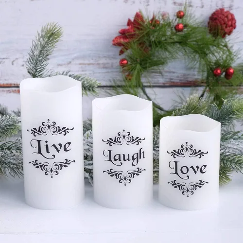 Miniatura 7 de Velas LED sin llama que cambian de color con control remoto de 18 teclas y temporizador, calcomanías de Live Love Laugh que funcionan