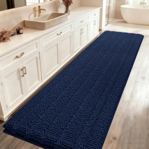 Miniatura 36 de ACCUMTEK - Juego de alfombras de baño a rayas beige de 3 piezas, ultrasuaves, antideslizantes de chenilla, alfombras de baño mullidas y absorbentes
