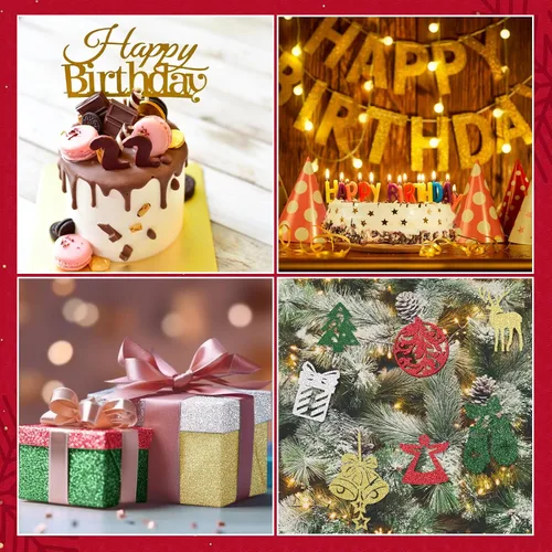 Miniatura 5 de Yeaqee 100 hojas de papel de cartulina con purpurina de Navidad, papel de regalo metálico de 8.5 x 11 pulgadas, cartulina pesada de 8.82 oz/m²