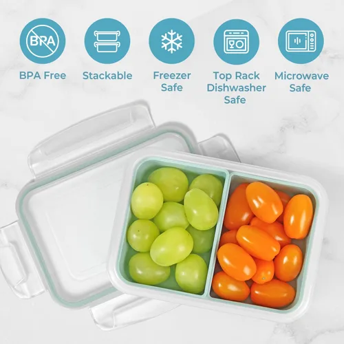 Miniatura 3 de carrotez Recipientes de almacenamiento de alimentos con 2 compartimentos removibles, recipientes para bocadillos con tapas herméticas, control