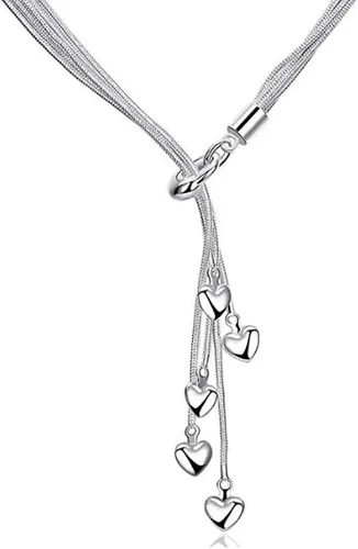 Miniatura 3 de SOSUO - Collar de cinco cadenas de plata de ley 925 con cinco dijes de corazón (18pulgadas, 20 pulgadas, 21.6 pulgadas)