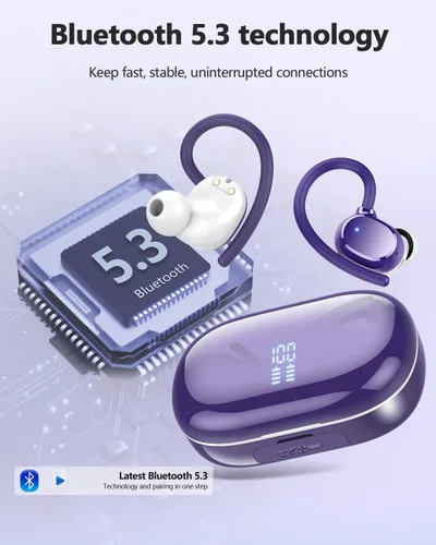 Miniatura 6 de hadbleng Auriculares inalámbricos Bluetooth deportivos 128 horas de reproducción Bluetooth 5.3 con pantalla LED, potentes graves sobre la oreja