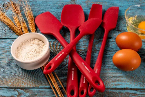 Miniatura 2 de KITCHENLOVE Juego de 5 espátulas de silicona resistentes al calor de alta calidad de 600 °F para hornear, cocinar, mezclar, antiadherentes con Rojo