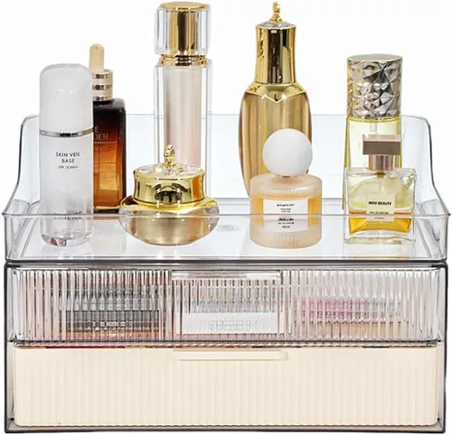 Miniatura 8 de Caja Organizadora de Almacenamiento de Maquillaje Grande, Vitrinas de Cosméticos a Prueba de Polvo y Resistente al Agua, Organizador de Cosméticos