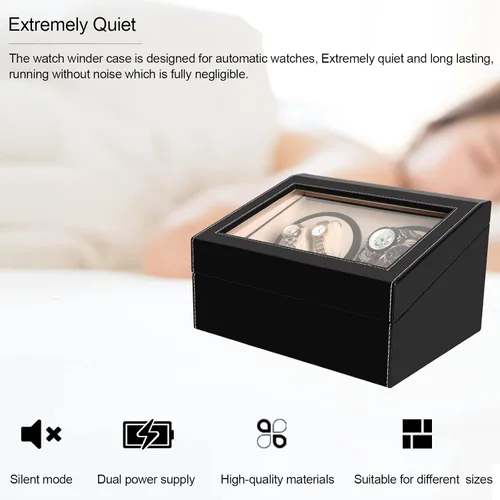 Miniatura 5 de Caja de exhibición automática de bobinador de reloj, 4 + 6 cajas de reloj giratorias automáticas con 4 motores silenciosos y 6 almohadas de reloj