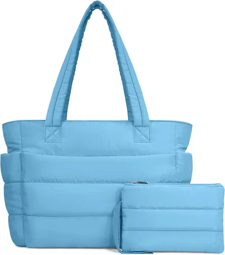 Miniatura 28 de TOPDesign Bolsa Tote Acolchada para Mujer, Bolso de Mano Ligero Inflado con Compartimentos, Bolsa de Hombro Acolchada para Trabajo, Viajes, Gimnasio