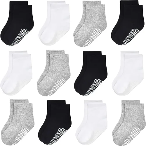 Miniatura 8 de GRPSKCOS Calcetines Antideslizantes para Bebés 12 Pares Calcetines Antideslizantes para Niños Pequeños de 0-7 Años Infantes Niños Pequeños Niños