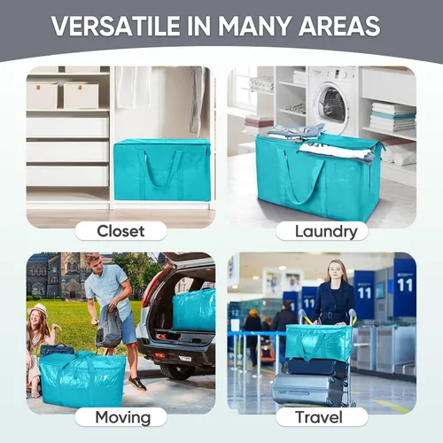 Miniatura 9 de TICONN Paquete de 2 bolsas de mudanza extra grandes resistentes con cremalleras y asas de transporte, bolsas de almacenamiento duraderas