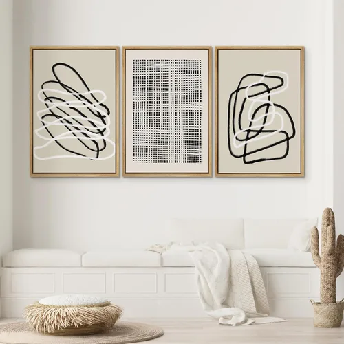 Miniatura 321 de SIGNWIN Lienzo enmarcado para pared, arte con pinceladas de flujo neutro en tonos beige abstractos, ilustraciones, arte moderno, decorativo