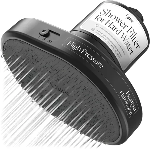 Qure Cabezal de filtro de ducha para agua dura, cabello, piel y uñas más saludables, reduce el 99% de cloro, cabezal de ducha de alta presión,