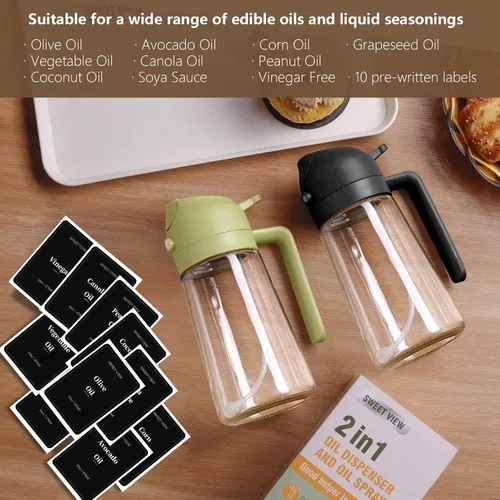 Miniatura 7 de SWEET VIEW 2 piezas Pulverizador de aceite de oliva para cocinar, botella de vidrio de 470 ml 2 en 1 para rociar y verter para cocina, freidora