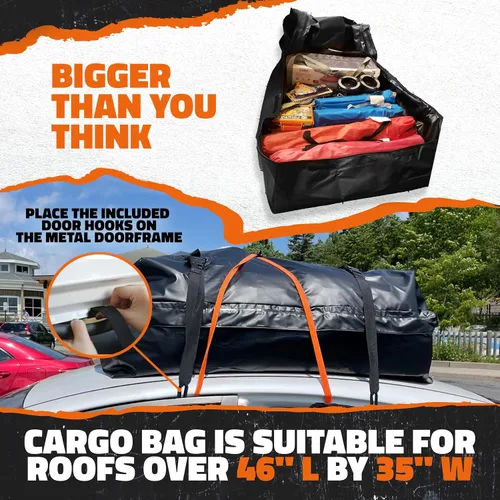Miniatura 3 de Mockins Bolsa de Carga para Techo de Automóvil de 16 Pies Cúbicos Bolsa de Techo de 45"x34"x18" para Automóvil Sin Portaequipajes Portaequipajes