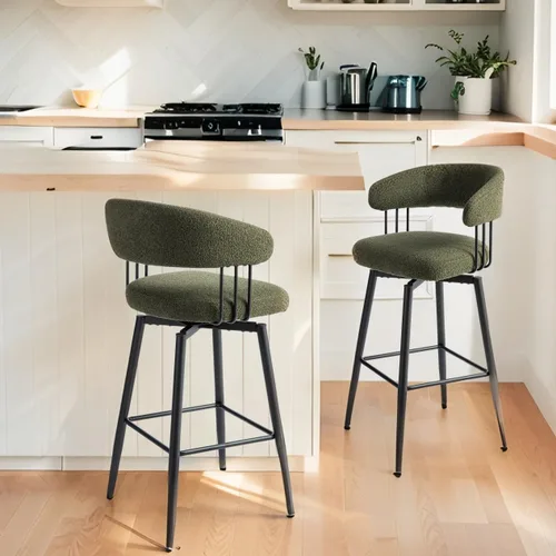 Glitzhome Juego de 2 taburetes de bar giratorios de 31.5 pulgadas de altura de asiento, modernos taburetes de bar de tela verde cazador de mediados