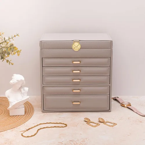 Miniatura 8 de Vlando Enormes cajas de joyería de 6 niveles, aretes de cuero, anillos, collar, organizador de relojes, caja para mujeres, niñas, hombres, armarios