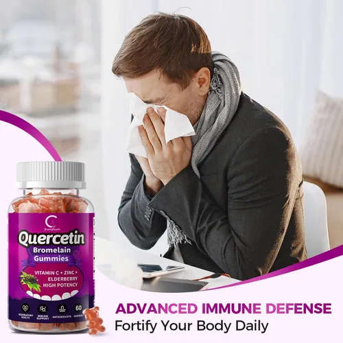 Miniatura 4 de Gomitas de quercetina, quercetina con bromelina, vitamina C, zinc y saúco, apoyo inmunológico de alta potencia, salud respiratoria y suplemento