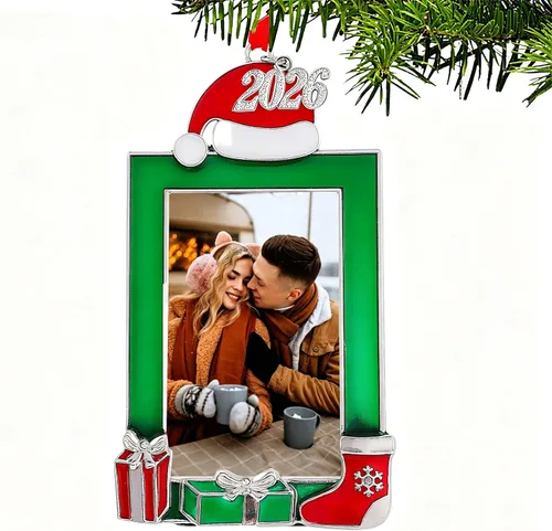 Miniatura 10 de WANSHUNLMI Marco de fotos verde 2026, marco de fotos de metal para Navidad, decoración de árbol de Navidad, mesa o árbol de Navidad, de dos maneras