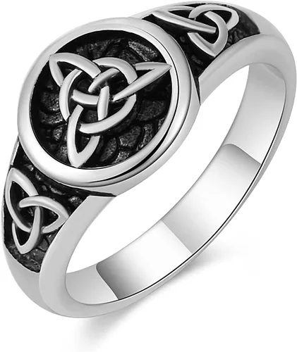 HZMAN Triquetra Trinity Knot Anillo de acero inoxidable con nudo celta irlandés