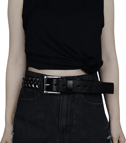Miniatura 3 de FIORETTO Cinturones de cuero de vaca italianos con tachuelas para hombre elegante tachonado para jeans punk rock remaches cinturón con hebilla