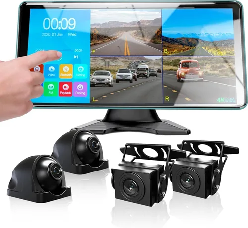 Miniatura 12 de Cámara de respaldo 4K de 4 canales 360 Dash Cam con pantalla táctil dividida cuádruple de 10.36 pulgadas y 4 AHD frontal trasera cámara de visión