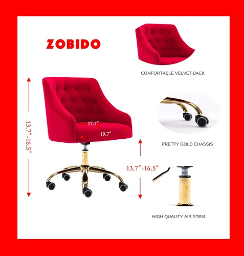 Miniatura 3 de Silla de trabajo cómoda para oficina en casa con ruedas, linda silla de escritorio giratoria ajustable de tocador moderna tapizada en terciopelo