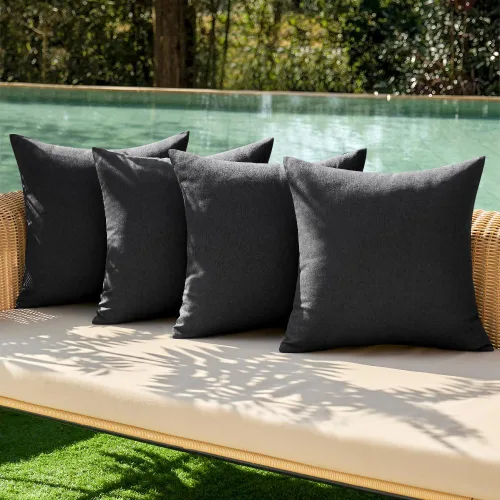 MIULEE - Paquete de 4 fundas decorativas para exteriores, de lino, impermeables, para cojines de estilo granja, para patio, jardín, tienda de Negro